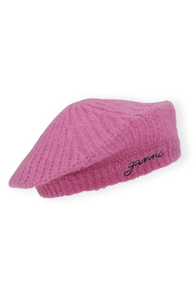 Ganni Mohair Blend Beret In Pink