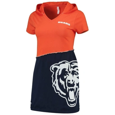 Refried Apparel Women's Orange, Navy Chicago Bears Hooded Mini Dress In Orange,navy