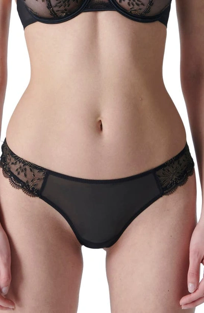 Simone Perele Singuliere Embroidered Tulle Tanga In Black