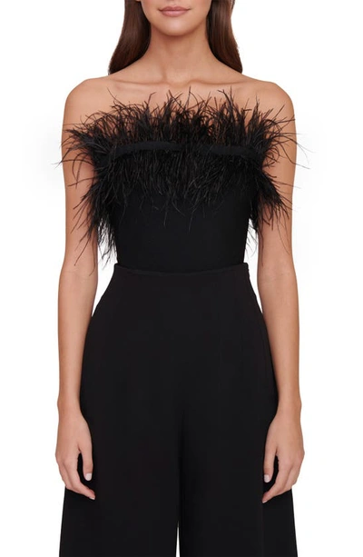 Staud Nellie Feather-trim Bandeau Top In Black