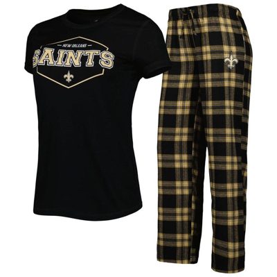 Concepts Sport Women's  Black, Gold New Orleans Saints Plus Size Badge T-shirt And Pants Sleep Set In Black,gold