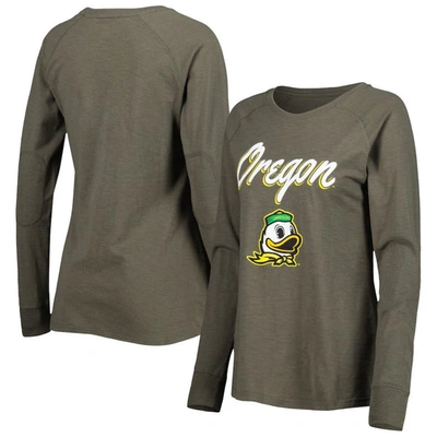 Boxercraft Olive Oregon Ducks Payton Elbow Patch Slub Raglan Long Sleeve T-shirt