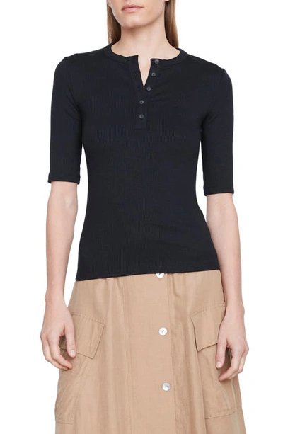 Vince Knit Henley Top In Black