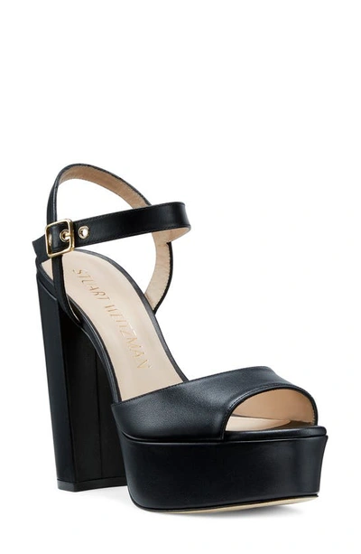 Stuart Weitzman Ryder 95 Platform Sandal In Shiny Black