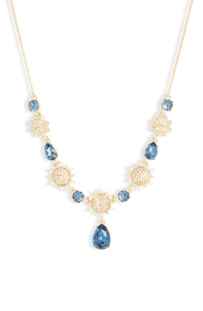 Marchesa Crystal Y-necklace In Gold/ Blue/ Cry