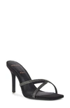 Black Suede Studio Arielle Sandal In Black Satin W Crystal Stones