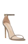 Stuart Weitzman Nudistcurve Shimmery Ankle-strap Sandals In Adobe