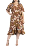 Kiyonna Chloe Midi Wrap Dress In Terrace Garden Print