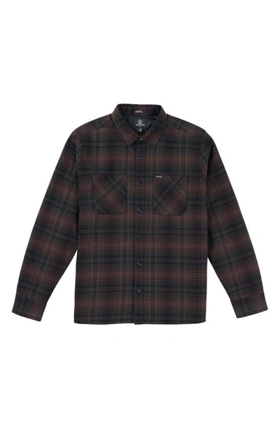 Volcom Overstoned Plaid Flannel Button-up Shirt In Mahogany