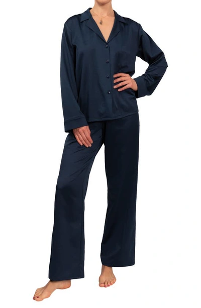 Everyday Ritual Allison/angela Button-down Cotton Pajama Set In Inky Blue