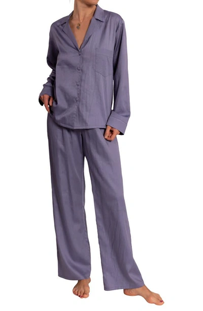 Everyday Ritual Allison/angela Button-down Cotton Pajama Set In Violet