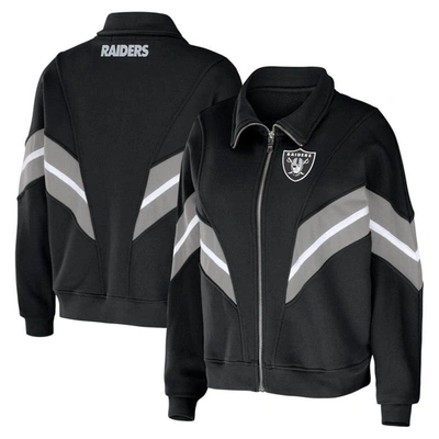 Wear By Erin Andrews Black Las Vegas Raiders Plus Size Yarn Dye Stripe Full-zip Jacket
