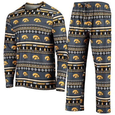 Concepts Sport Black Iowa Hawkeyes Ugly Sweater Long Sleeve T-shirt And Pants Sleep Set