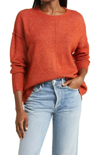 Vince Camuto Center Seam Crewneck Sweater In Rust