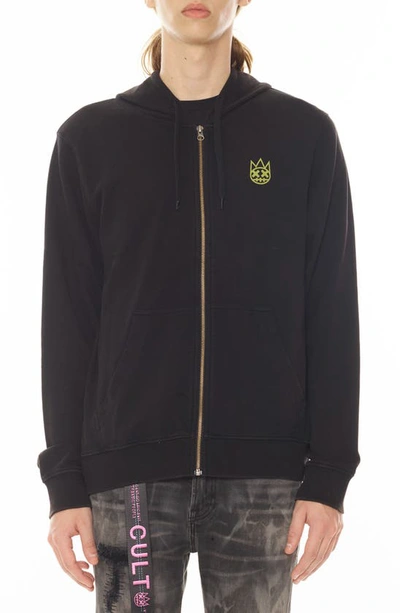 Cult Of Individuality Fallen Angel Cotton Graphic Zip-up Hoodie In Vintage Black
