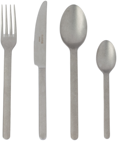 Sabre Silver Loft Vintage Flatware Set, 24 Pcs In Brushed Steel