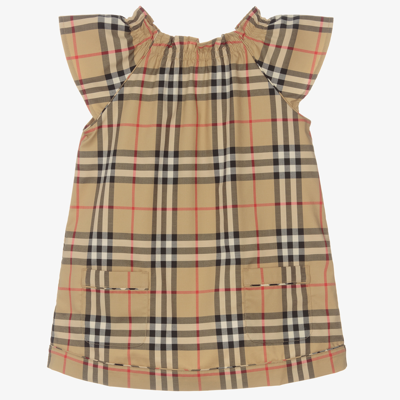 Burberry Baby Girls Beige Check Dress In Multicolor