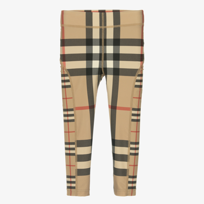 Burberry Girls Beige Check Leggings In Archive Beige Check