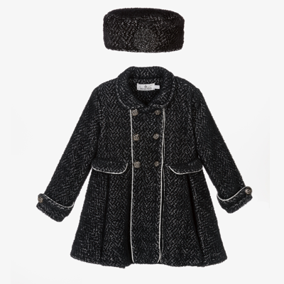 Beau Kid Girls Black Coat & Hat Set