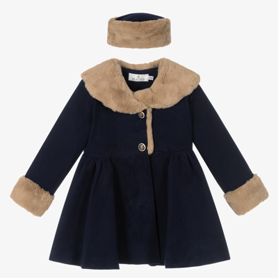 Beau Kid Girls Blue Faux Fur Coat & Hat