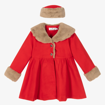 Beau Kid Girls Red Faux Fur Coat & Hat