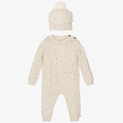 The Little Tailor Babies' Beige Knit Romper & Hat Set
