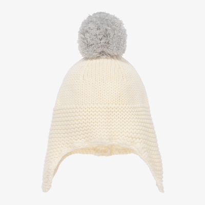 The Little Tailor Babies' Ivory Cotton Knit Bobble Hat