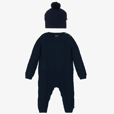 The Little Tailor Babies' Navy Blue Knit Romper & Hat Set