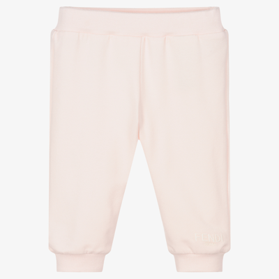Fendi Girls Pink Cotton Logo Baby Trousers