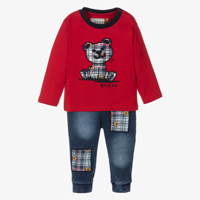 Guess Baby Boys Red Cotton Trouser Set