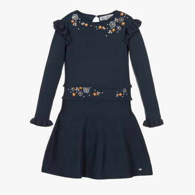 Tartine Et Chocolat Babies'  Girls Petrol Blue Wool Dress