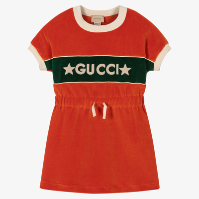 Gucci Kids' Girls Orange Velour Dress