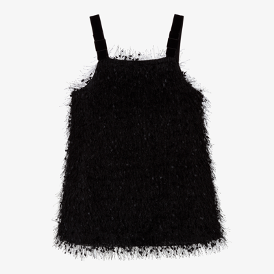 Monnalisa Girls Black Fringed Dress