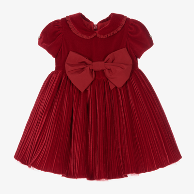 Monnalisa Girls Red Velvet Dress In Ruby Red
