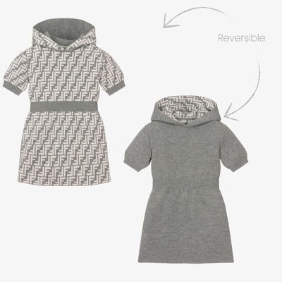 Fendi Kids' Girls Grey Ff Wool & Cashmere Dress