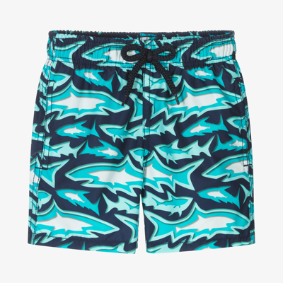 Vilebrequin Kids' Boys Blue Shark Swim Shorts In Blue Marine