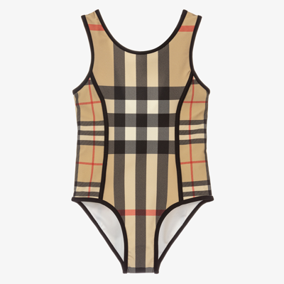 Burberry Kids' Girls Beige Check Swimsuit