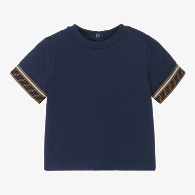 Fendi Navy Blue Ff Logo Baby T-shirt
