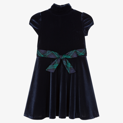 Polo Ralph Lauren Babies' Girls Blue Velour Dress