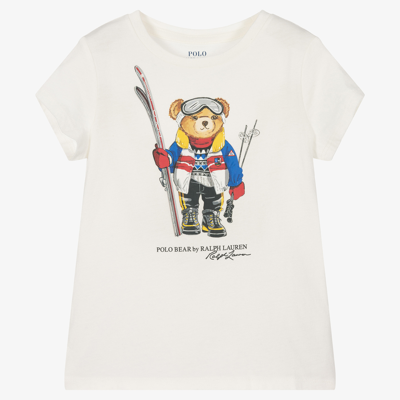 Polo Ralph Lauren Babies' Girls Ivory Cotton Bear T-shirt