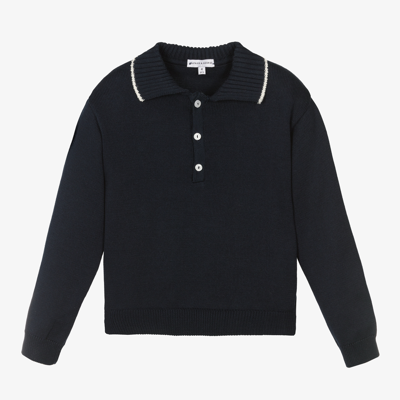 Beatrice & George Kids' Boys Navy Blue Cotton Henley Jumper