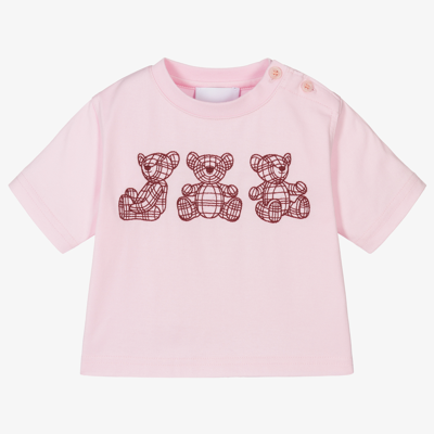 Burberry Babies' Thomas Bear 刺绣棉t恤 In Pink