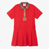 BURBERRY GIRLS RED VINTAGE CHECK POLO DRESS