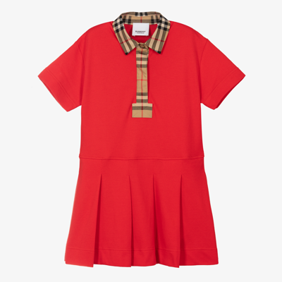 Burberry Babies' Girls Red Vintage Check Polo Dress