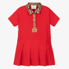BURBERRY BABY GIRLS RED VINTAGE CHECK POLO DRESS