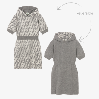 Fendi Teen Girls Grey Ff Wool & Cashmere Dress