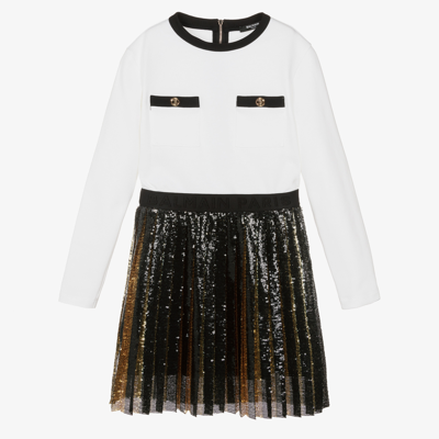 Balmain Girls Teen White & Black Sequin Dress