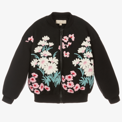 Elie Saab Kids' Girls Black Floral Bomber Jacket