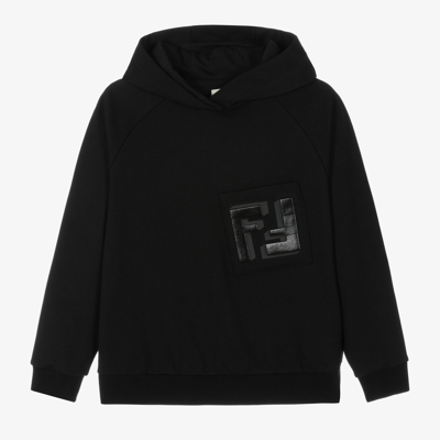 Fendi Teen Black Cotton Ff Logo Hoodie