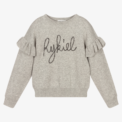 Sonia Rykiel Paris Kids' Girls Grey Cotton Logo Sweater